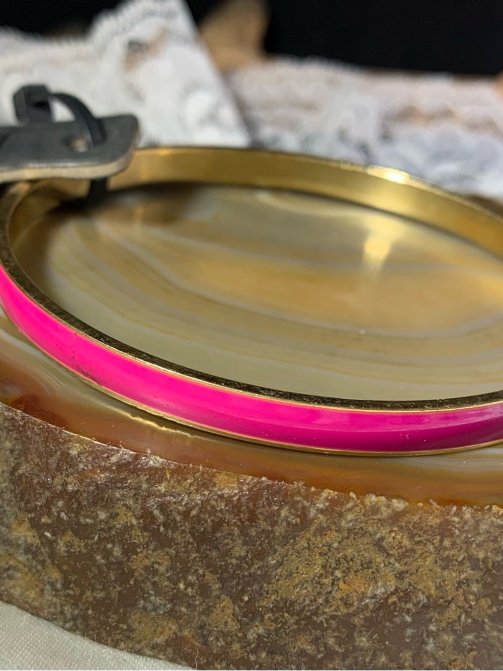 J. Crew Gold Bangle Bracelet with Hot Pink Enamel
